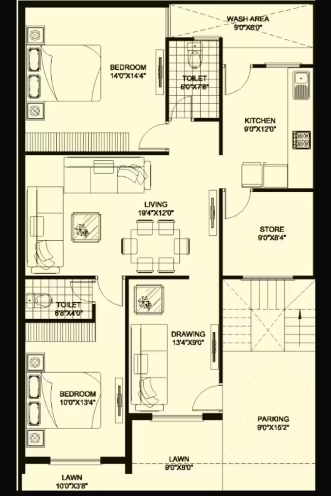 East Facing House Vastu Plan with Pooja Room 3D West